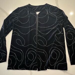 Chico’s Black Velvet Metallic Cardigan Silver Pattern Size 1